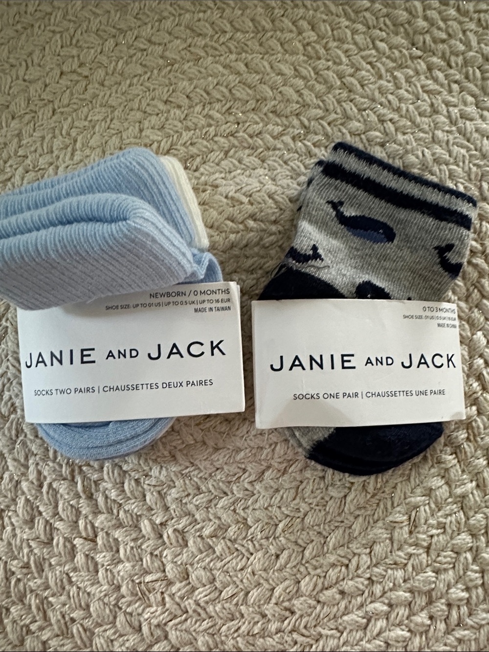 Janie and Jack Baby Sock Set - Light Blue, Blue Stripes & Gray Whale Trio NWT